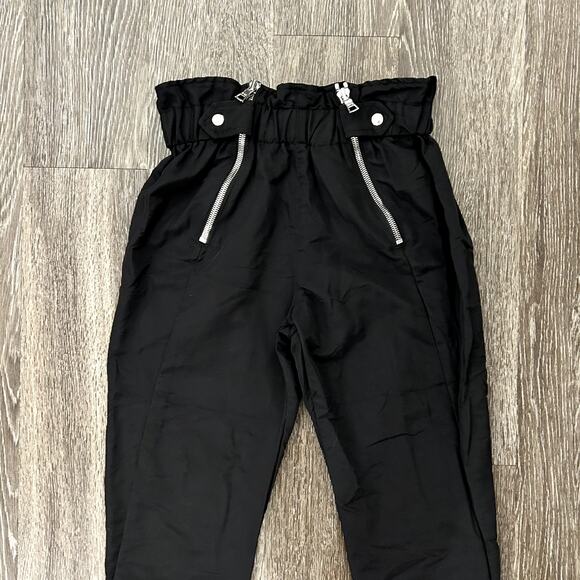 EUC RtA Leon Black Paperbag Waist Zip Ankle Pants S Small Jogger Trousers Silver - Picture 13 of 16